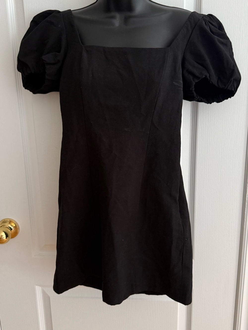 Zara Black Square-Neck Puff-Sleeve Mini Dress